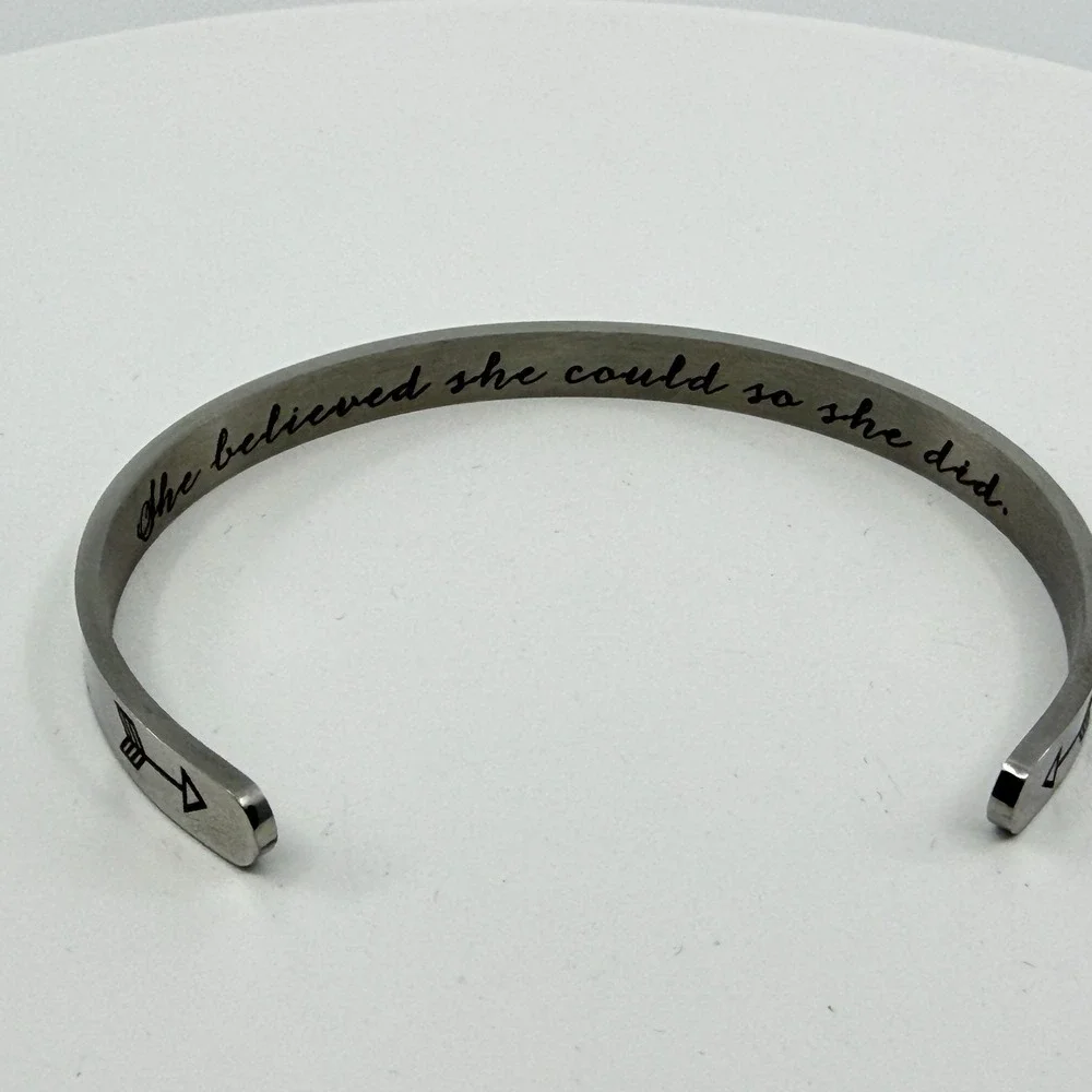 Inspirational Cuff Bracelet She Believed She Could So She Did Arrow Silver Tone